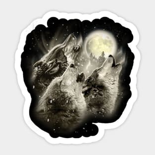 Three Wolves Howling in Moonlight Sticker